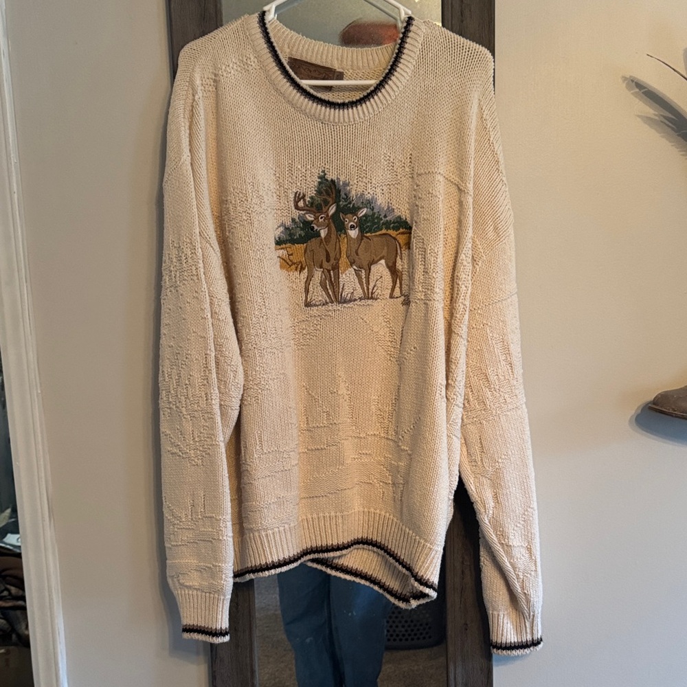 Vintage Deer Embroidered Sweater